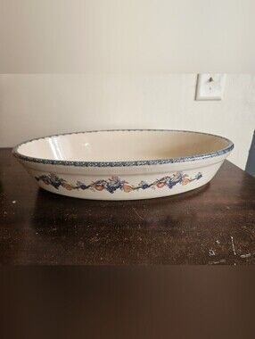 Vintage 2002 Home & Garden Party Stoneware Fruit Garland Oval Baker Dish 14" USA
